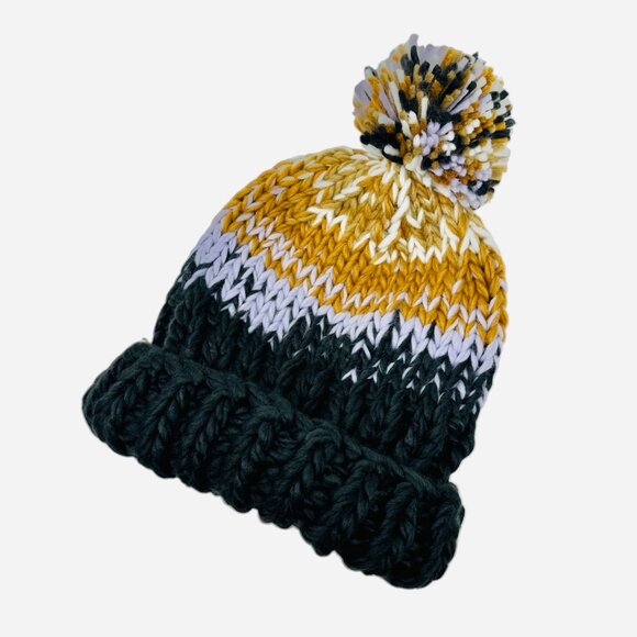 Free People Tide Stripe Knit Pom Beanie in Coal One size NWT